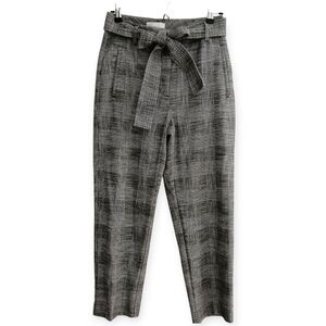 Aritzia Wilfred Plaid Ankle Length Trouser Pants Black White with Tie Belt 4